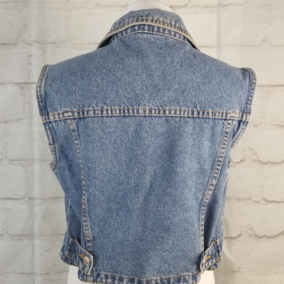 Vintage L Cropped Denim Jean Jacket Vest Adjustable Waist - Picture 5 of 10